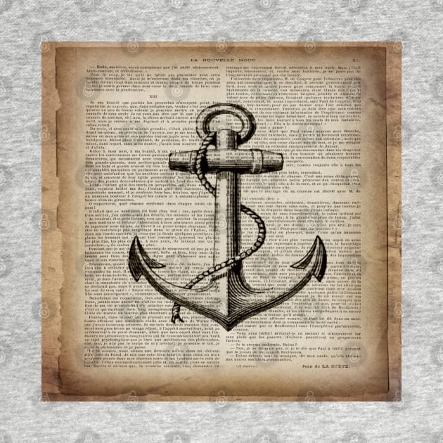 1980s dark academia beach nautical captain newspaper print vintage anchor by Tina